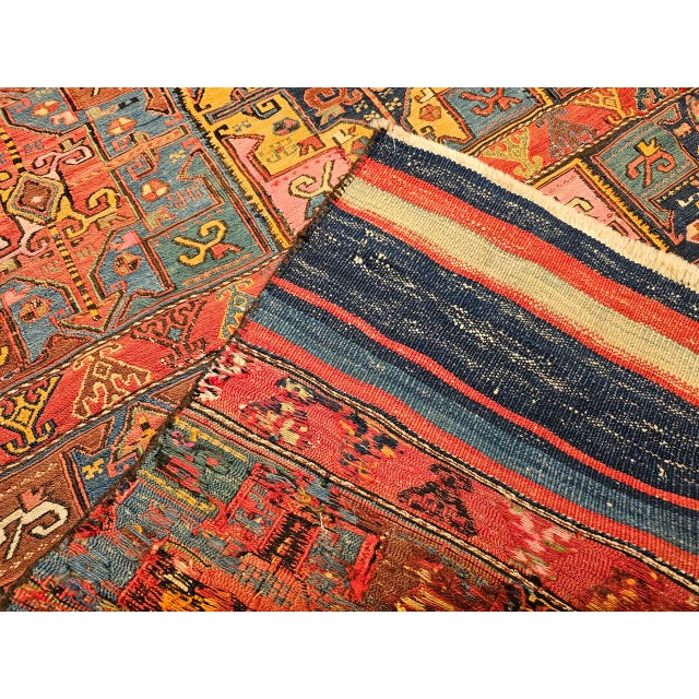 19th Century Caucasian Soumak Rug, Hand-Knotted Wool,Tapestry Tribal Wall Art, 4' x 5' For Sale - Image 4 of 18
