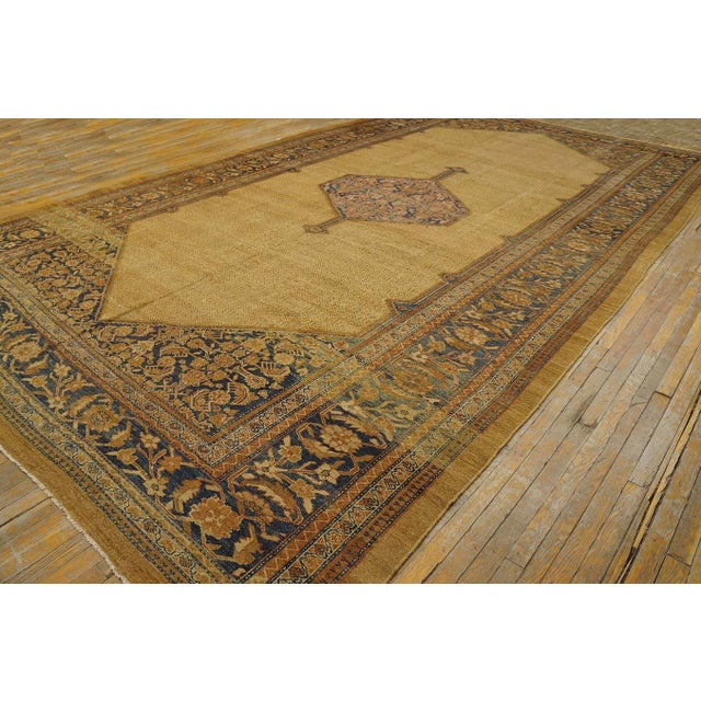 Elegant Tan and Blue Color With Unique Medallion Design Antique Serab Rug For Sale - Image 12 of 12
