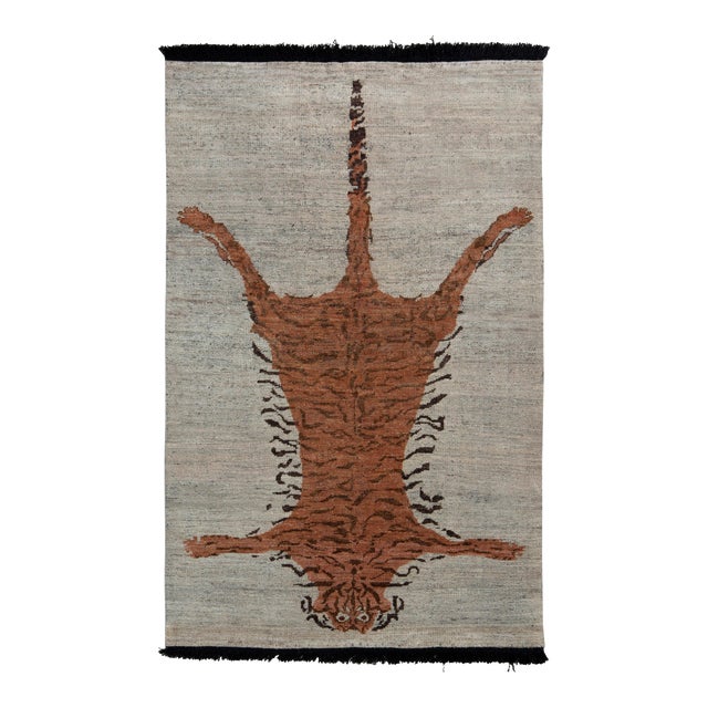 Rug & Kilim Tiger Skin Style Rug in Orange, Gray Pictorial, 8x9 For Sale