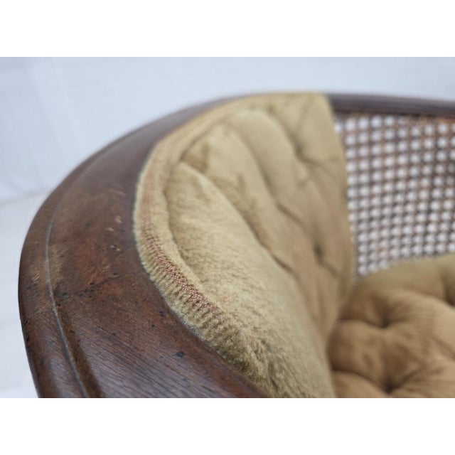 1950s Danish Easy Chair in Velour, Mesh, and Oak, 1950s For Sale - Image 5 of 17