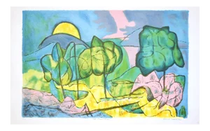 Colorful Landscape - Original Lithograph by David Shapiro - 1980s 1980s
