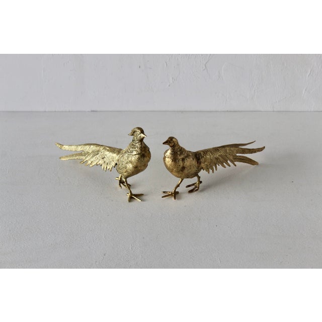Vintage Italian Decorative Sculptural Goldtone Male Female Pheasants Mid Century-a Pair For Sale - Image 9 of 16