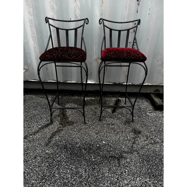 Late 20th Century Late 20th Century Pair of Modern Wrought Iron French Style Barstools For Sale - Image 5 of 5