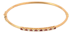 Mid 20th Century Ruby & Diamond 14k Yellow Gold Bangle Bracelet