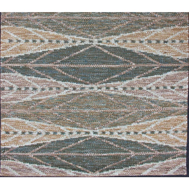 Early 21st Century Keivan Woven Arts Scandinavian Flat-Weave Rug With Brown and Green 3'2 X 4'11 For Sale - Image 5 of 9