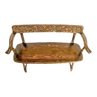 Early 20th Century Antique Jamestown Lounge Company Feudal Oak Carved Bench For Sale