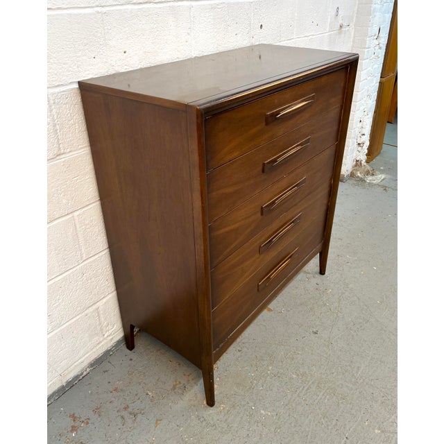 Wood Broyhill "Emphasis" Mid-Century Walnut Highboy Dresser For Sale - Image 7 of 17
