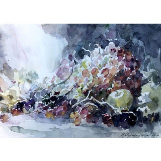Watercolor Painting Grapes on the Table Viktor Mikhailichenko For Sale