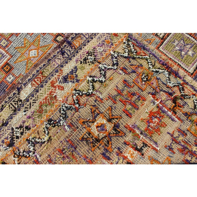 Blue Mid 20th Century Grayish Blue Background Geometric Turkish Vintage Kilim Mid-Century Rug For Sale - Image 8 of 9