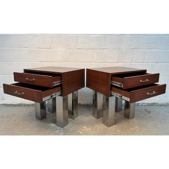 Vintage Modern Walnut and Metal Office End Tables For Sale - Image 10 of 15