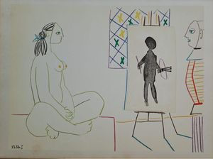Pablo Picasso, The Painter and His Masked Model, Nude, 1954, Lithograph