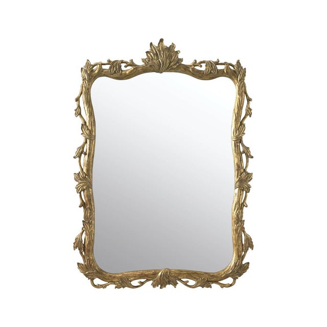 Hand Carved Wooden Mirror with Burnished Gold Finish