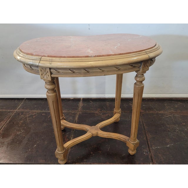 Antique 1900s French Louis XVI Side Table Marble Top For Sale - Image 4 of 8