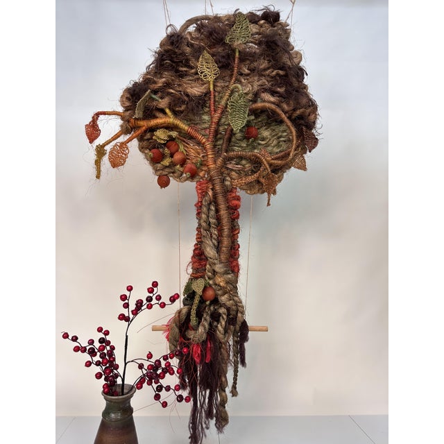 Large Hand-Woven Apple Tree Macramé Art Wall Hanging in Coconut Fibers with Pinewood Details, West-Germany, 1970s For Sale - Image 12 of 18