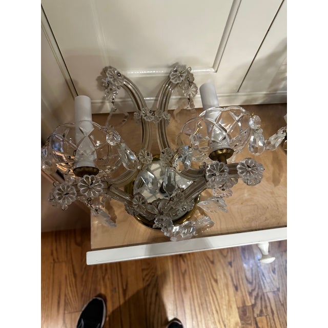 Metal Vintage Pair of Two Arm Maria Theresa Wall Sconces With Mirrored Backs. For Sale - Image 7 of 10