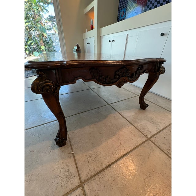 Mid 20th Century Oversized Large Vintage Carved Wood Coffee Table With Claw Feet & Gilded Accents For Sale - Image 9 of 16
