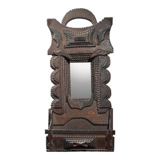 Antique Chip Carved Tramp Art Wall Pocket For Sale