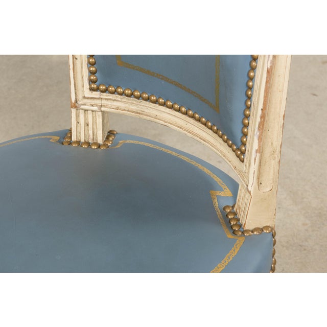 Antique French Louis XVI Style Painted Dining Chairs in French Blue - Set of 4 For Sale - Image 11 of 18