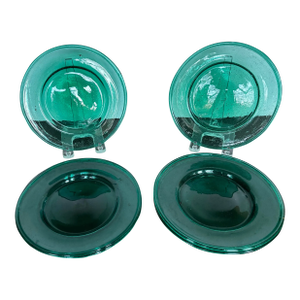 1960s Hand Blown Green Glass Plates- Set of 6