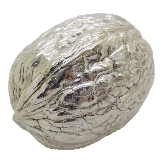 Vintage Italian Handmade Genuine Sterling Silver 925 Life Size Walnut Figurine Sculpture For Sale