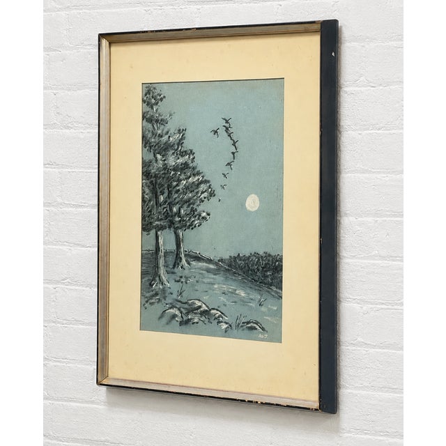 A serene vintage landscape rendered in a beautiful monochromatic palette of powder blue, charcoal gray and soft white. The...