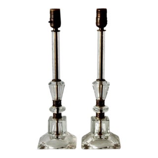 Mid-Century French Style Etched Floral Glass Boudoir Lamps Vintage -a Pair For Sale