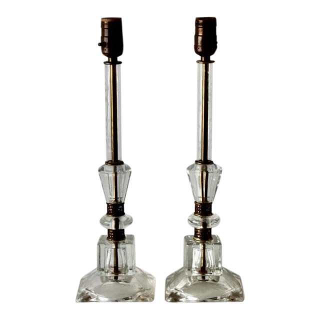 Mid-Century French Style Etched Floral Glass Boudoir Lamps Vintage -a Pair For Sale