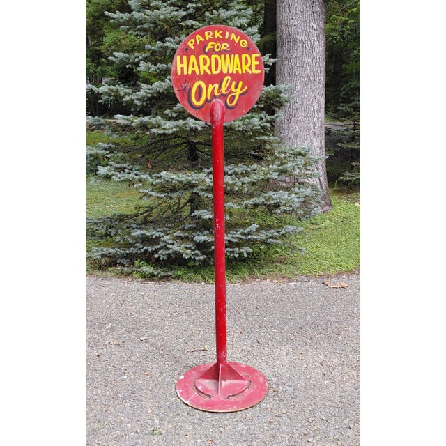 Vintage Parking for Hardware Only Hand Painted Standing Sign. Double sided, the round sign is 16" in diameter, 67" high...