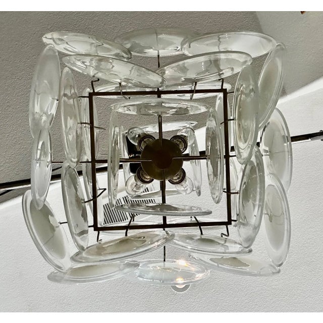 White Vistosi Murano Clear & White Disc Chandelier For Sale - Image 8 of 12