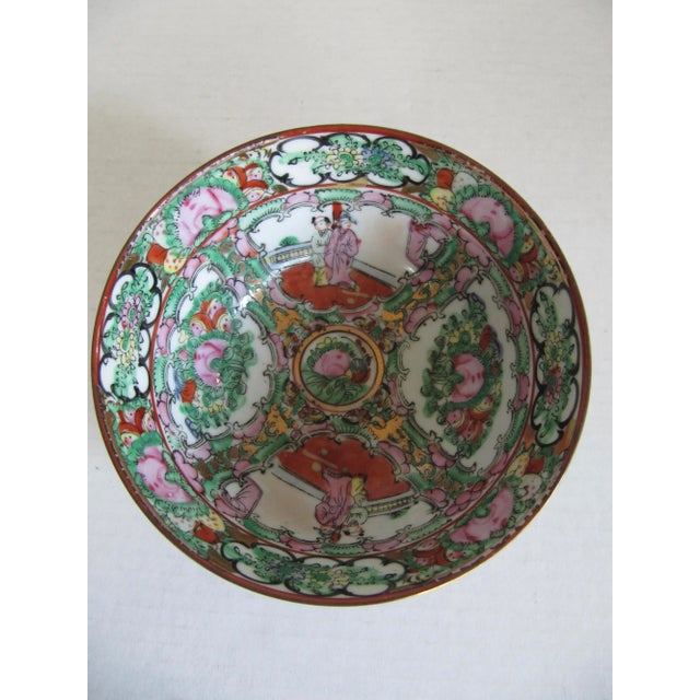 Green Vintage Japanese Pink Flower & Green Bowl With Orange Accents For Sale - Image 8 of 9