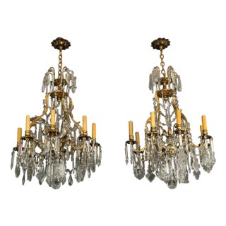 Pair of 19th Century French Louis XV Gilt Bronze and Crystal Chandeliers For Sale