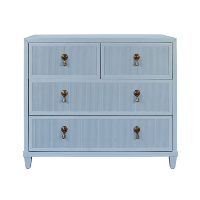 Robin's Egg Blue Matthew Izzo Home Pascal Light Blue Lacquer Three Drawer Chest With Antique Brass Hardware For Sale - Image 8 of 8