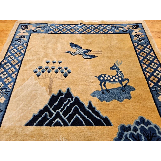 Tan Vintage Chinese Art Deco Pictorial Rug, Hand-Knotted Wool, Early 1900s, 5' x 7' For Sale - Image 8 of 15