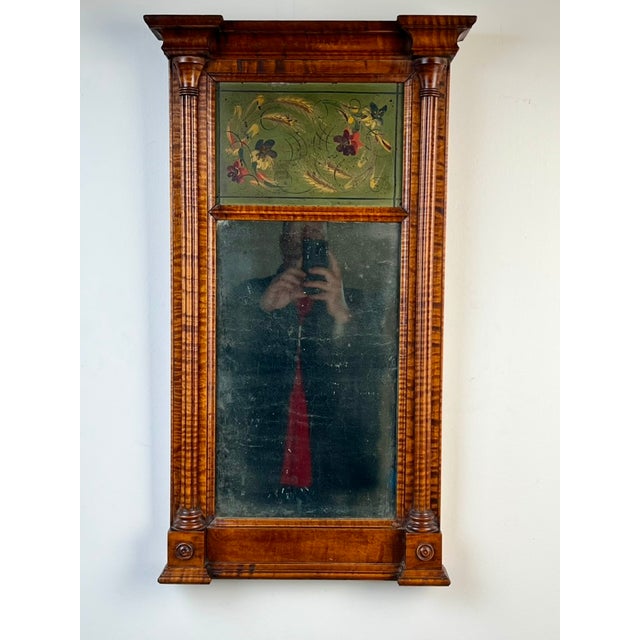 Fine Antique Federal Period Tiger Maple Two Panel Mirror C. 1820 For Sale - Image 4 of 11