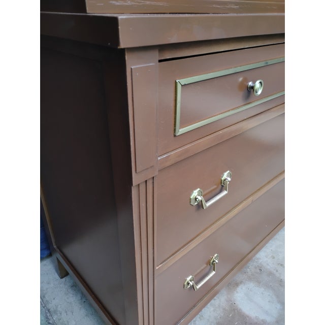 Chocolate Mid Century Traditional Tallboy Dresser Attributed to Kindel Furniture. For Sale - Image 8 of 9