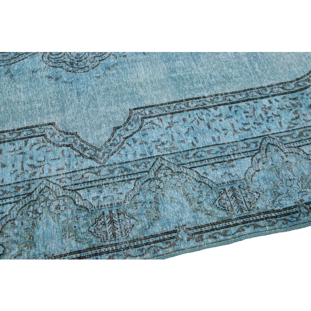 Vintage Persian Overdyed Handmade Medallion Blue Wool Rug For Sale In New York - Image 6 of 11