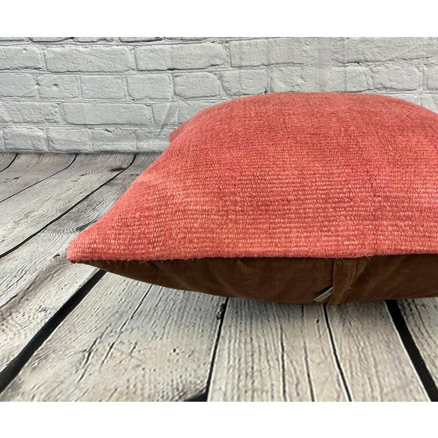 20 x 20 Hemp Pillow Turkish Cushion Natural Pinkish Red Pillow Cushion Cover For Sale - Image 4 of 4