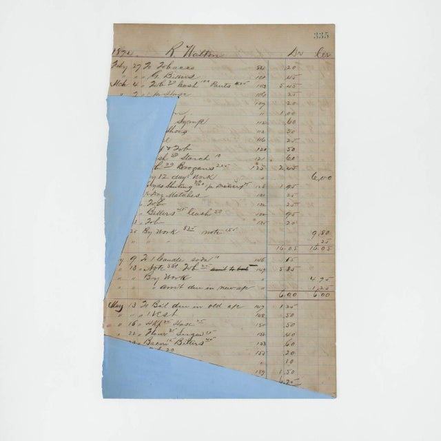 Beautiful acrylic painting on a 1800's paper by contemporary artist Afsoon Thayer. Abstract design painted in a light blue...