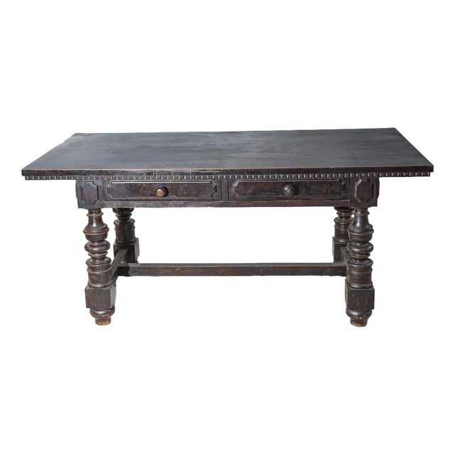 Renaissance Walnut Writing Table in Ebony-Stained wood, Italy, 1930s For Sale