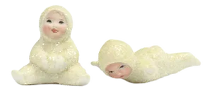 Mid 20th Century German Porcelain Snowbabies, a Pair
