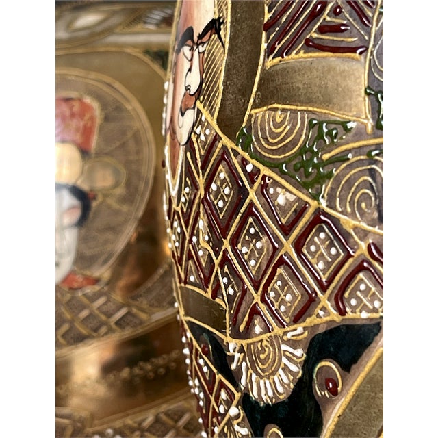 Brown Japanese Satsuma Polychrome Vases with Gilt Decoration and Figures, 1890s, Set of 2 For Sale - Image 8 of 13