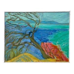 Vintage Boho Signed Original Abstract Expressionist Landscape Oil on Canvas