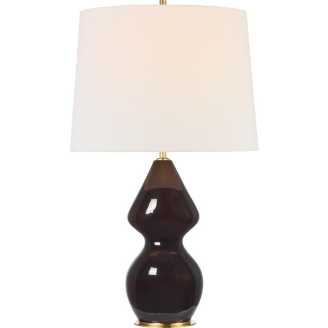 Transitional Thomas O'Brien by Visual Comfort Signature Noppon 30" Table Lamp in Black Caviar with Linen Shade For Sale - Image 3 of 3
