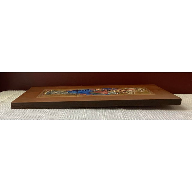 Vintage Orthodox Icon Infant of Prague Hand Painted Tiles on Wooden Wall Plaque For Sale - Image 9 of 12