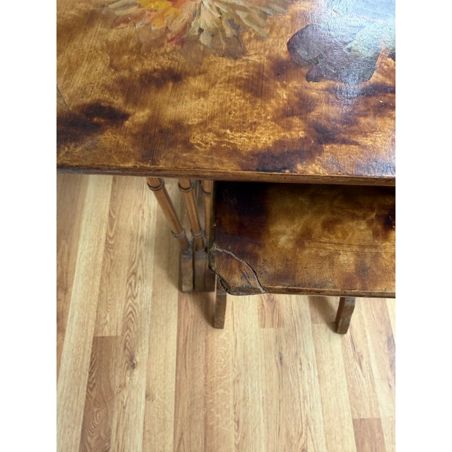 Wood Antique R J Horner & Co. Art Nouveau Faux-Bamboo Floral Nesting Tables - Set of 4 For Sale - Image 7 of 11