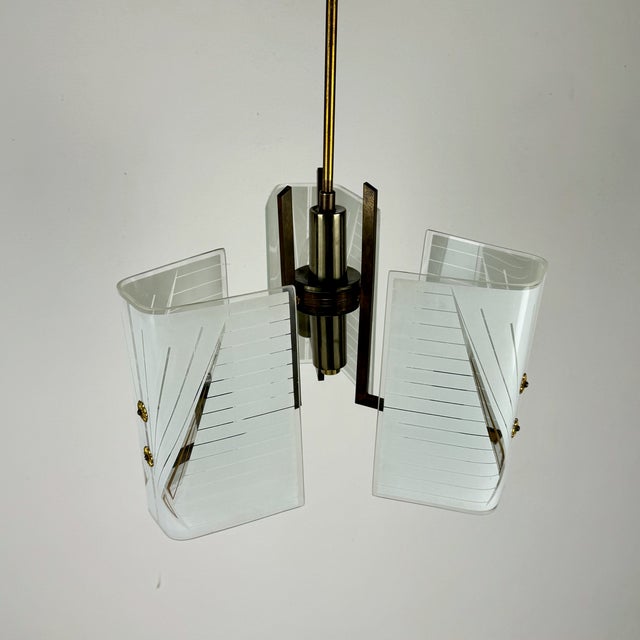 Gold Mid-Century Three Arm Pendant Light, Italy, 1960s For Sale - Image 8 of 9