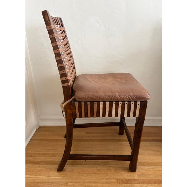 Contemporary Vintage Woven Leather and Wood Counter Stool For Sale - Image 3 of 16