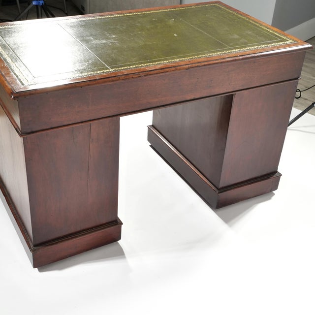 Antique English Mahogany Pedestal Kneehole Partner Desks For Sale - Image 4 of 11
