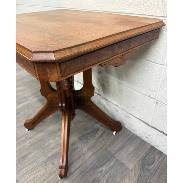 Wood Antique Late 19th Century Victorian Eastlake Walnut Parlor Table For Sale - Image 7 of 11