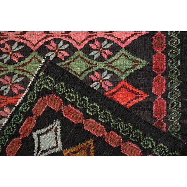 1950s Vintage Mid-Century Kilim Rug in Green Multicolor Geometric Stripe Pattern For Sale - Image 5 of 5